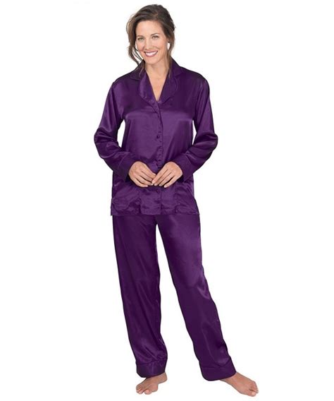 Womens Satin Pajamas With Button Up Top And Pants Purple Cv115eccj5f