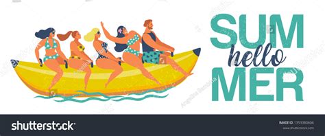 Summer Water Fun Man Women Ride Stock Vector Royalty Free 1353380606