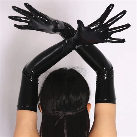 Сексуальная Имитация кожи Блестящий длинные перчатки панк рок перчатки
