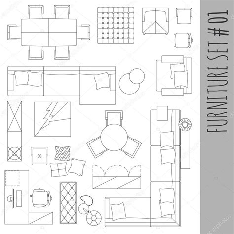 Standard Furniture Symbols Used In Architecture Stock Vector Image By