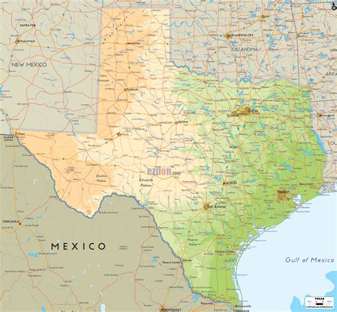 Physical Map Of Texas Ezilon Maps