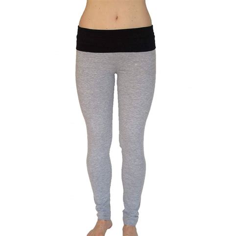Athletic Cotton Spandex Leggings With Fold Down Waist Hgray Blk
