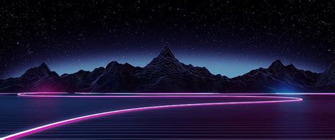 Black Mountain Wallpaper Digital Art Neon Mountains Lake Hd