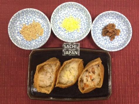 Tofu skin sweet natured, heat lungs, cough phlegm, stomach, detoxification, antiperspirant efficacy. Inari Sushi (Bean Curd sushi) SACHI JAPAN has three ...
