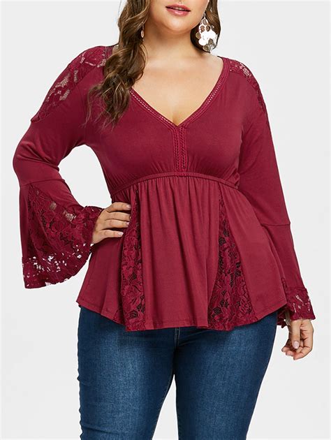 [38 Off] Plus Size Lace Empire Waist Blouse Rosegal