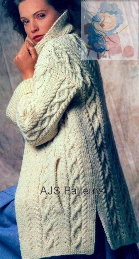 pdf knitting pattern cabled aran jacket or coat 34 42 busts instant download etsy ireland