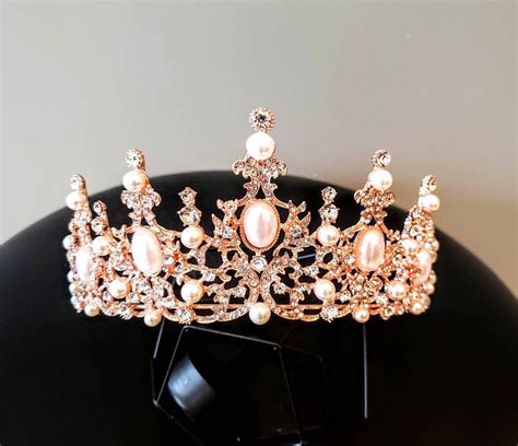 Rose Gold Pageant Prom Quinceanera Crown Pearl And Crystal Etsy