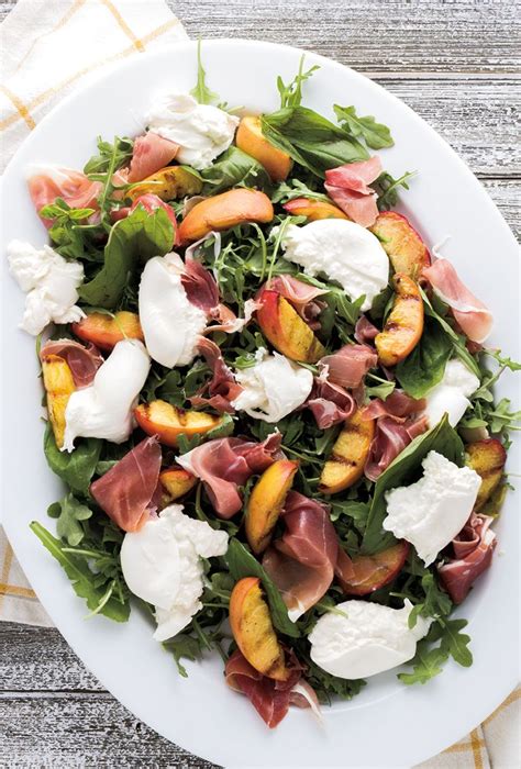 Grilled Peach Salad With Basil Burrata And Prosciutto — Wellness By