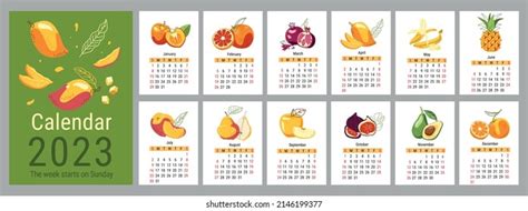 Vector Vertical Calendar 2023 Fruits Set Stock Vector Royalty Free