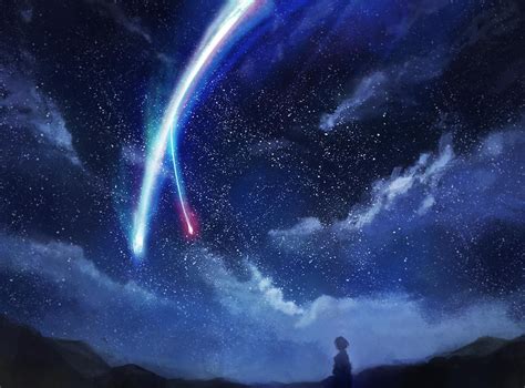 Comet In The Night Sky Kimi No Na Wa Your Name Wallpaper Hd