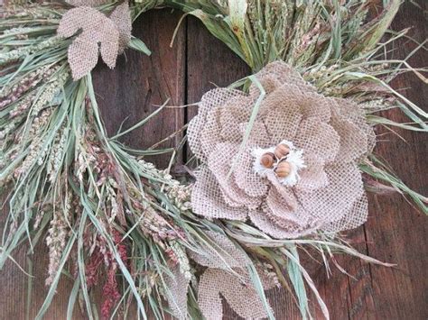 Broom Corn Wreath With Burlap Flower All Natural Decoration Etsy