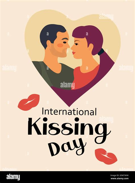 World Kiss Day Postcard International Kissing Day Couple In Love Romance Lovers Vector