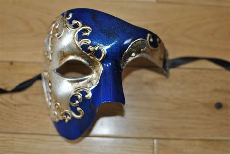 Mens Venetian Bluesilvergold Phantomhalf Face Maskmasquerade Ball