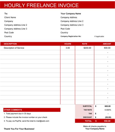 Freelance Invoice Template All Form Templates