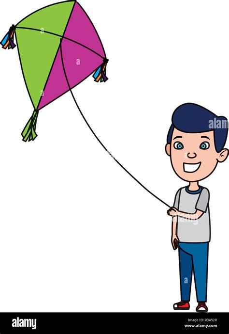Boy Flying Kite Outdoors Stock Vector Images Alamy