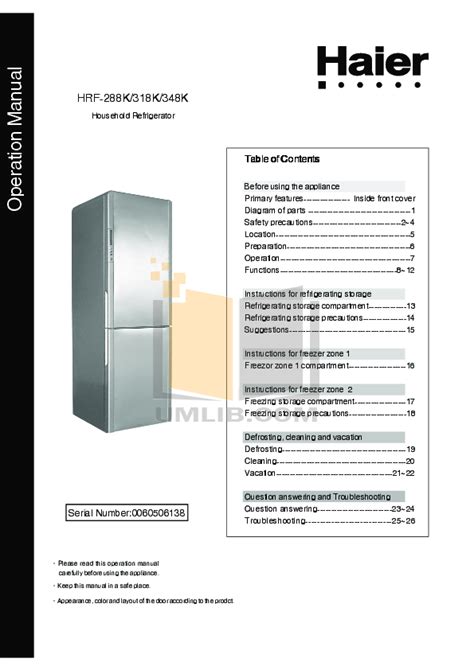 Pdf Manual For Haier Refrigerator Hrf K