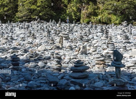 Piles Of Rocks Fantail Falls South Island New Zealand Stock Photo