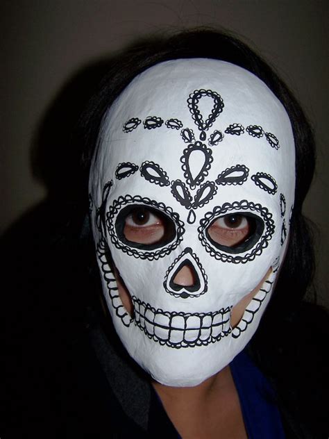 Day Of The Dead Paper Mache Skull Mask Black And White