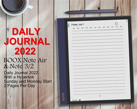 Boox Note Air Templates Daily Journal 2022 Hyperlinked Pdf Etsy