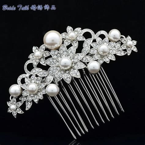 Rhinestone Crystal Hair Accessories Wedding Flower Hairpins Comb Imitation Pearl For Women Party