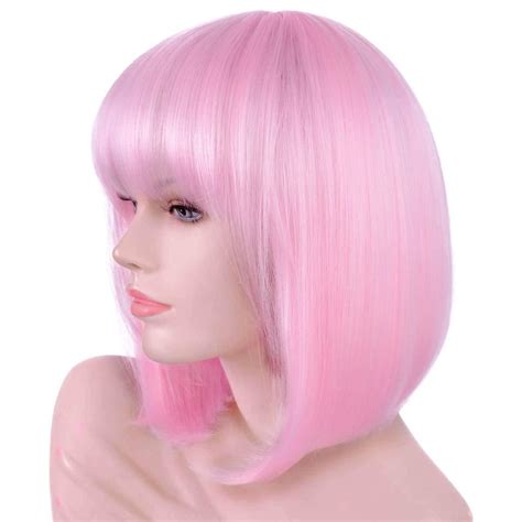 annivia light pink short bob wig  bangs  women  heat