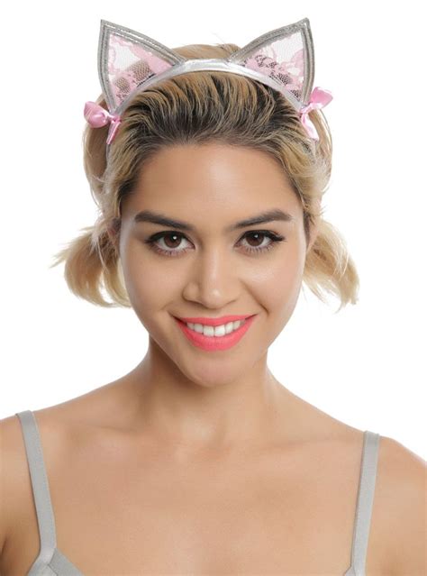 This Cat Ear Headband Is Out Of This World The Shiny Silver Headband Has Pink Lace Ears And