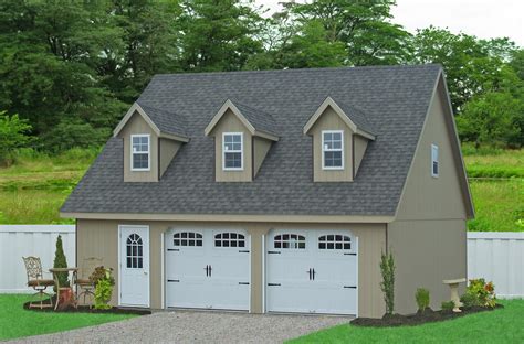 This extra large garage with apartment has more than enough room to open your vehicle doors and move around comfortably inside the building. Prefab Garages with Attic Loft Space Two Car Garages Amish