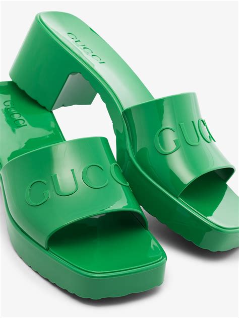 Gucci Green 60 Block Heel Rubber Sandals Browns