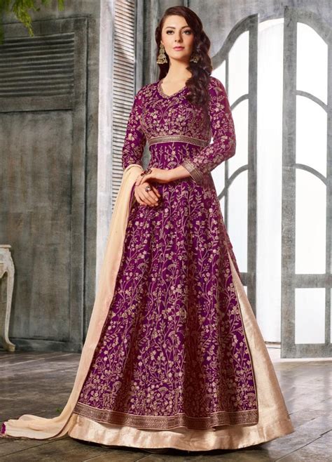 purple banglori silk anarkali lehenga suit salwar kameez designer collection