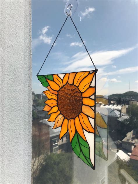 Corner Panel Yellow Sunflower Suncatcher Stain Glass Tiffany Etsy