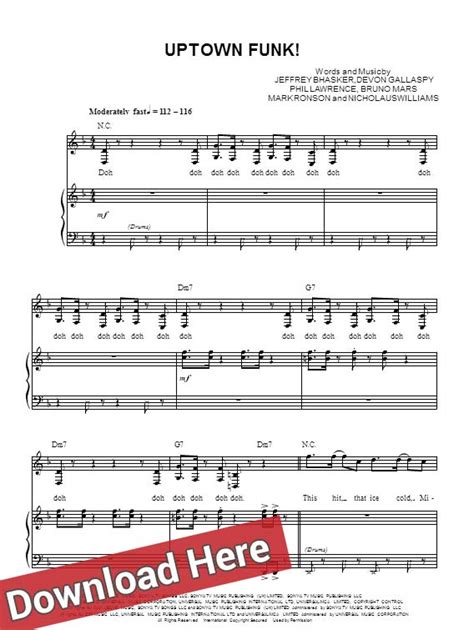 Bruno Mars Uptown Funk Sheet Music And Piano Notes Feat Mark Ronson
