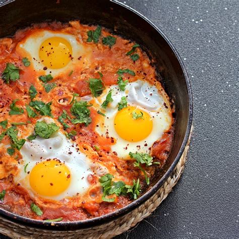 Shakshouka Eggs In A Tomato And Bell Pepper Sauce