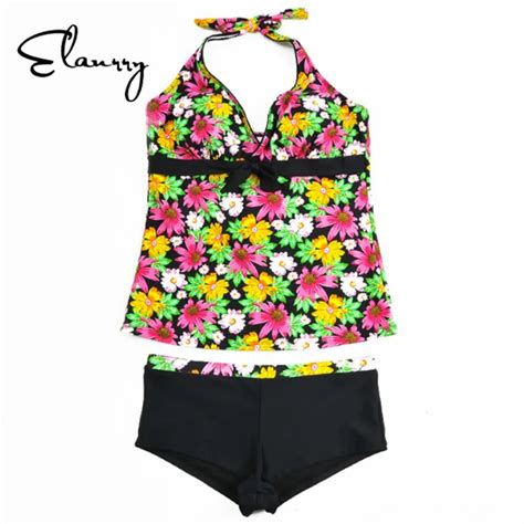 elanrry bikini set 2017 print plus size swimwear with shorts female women swimsuit bathing suits
