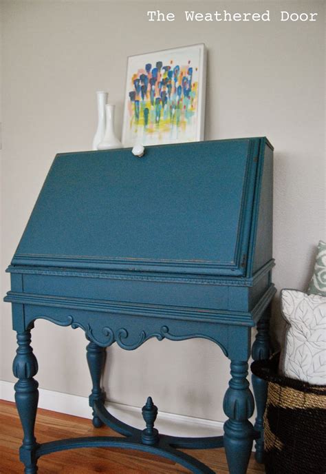 37% off cb2 cb2 teal desk chair with castors / chairs. An antique secretary desk in a deep teal - The Weathered Door