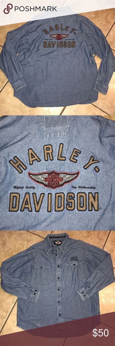 Mens Harley Davidson Long Sleeve Jean Shirt Xl Jean Shirts Harley Davidson Shirt Harley