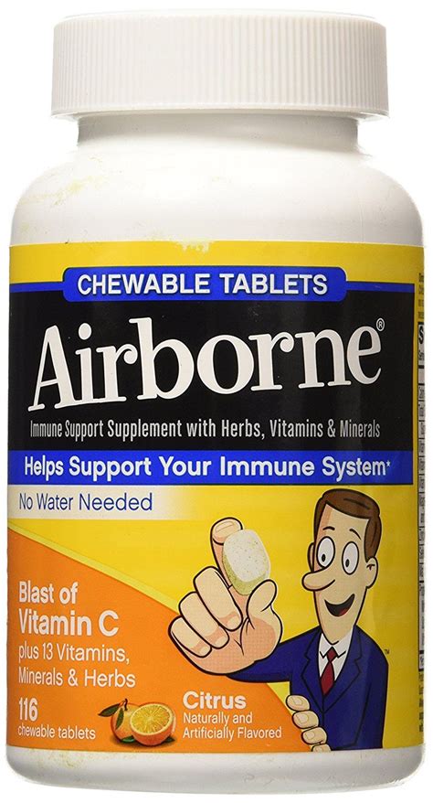 Airborne 116 Piece Immune Support Chewable Tablets Citrus 72 Ounce