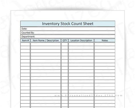 Inventory Stock Count Sheet Print And Write And Text Input Fillable Us