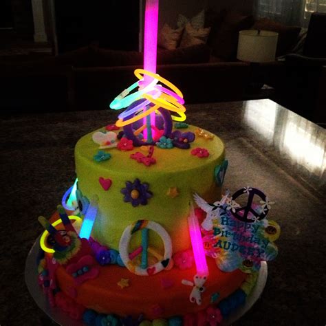Glow In The Dark Themed Happy Birthday Cake Glow Sticks Lit Up