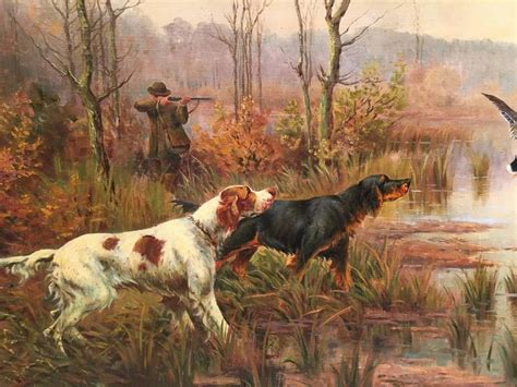 B Roussel French Scene Of Setters Flushing A Duck With The Huntsman