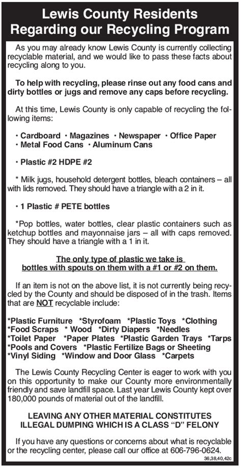 Lewis County Recycling Program The Lewis County Herald