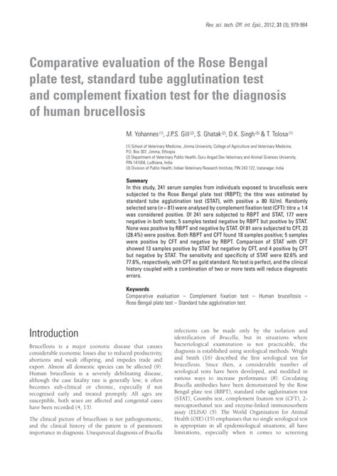 Pdf Comparative Evaluation Of The Rose Bengal Plate Test Standard Tube Agglutination Test And