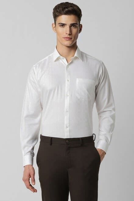 Buy Men White Regular Fit Textured Full Sleeves Formal Shirt Online