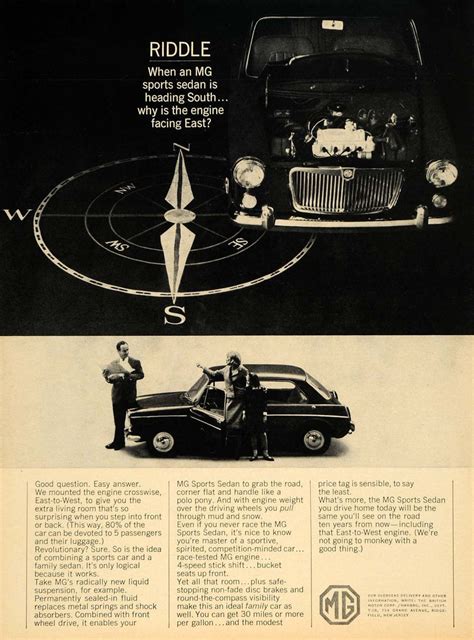 1965 Ad Vintage Mg Sports Sedan Engine Compass Mpg Original Advertis