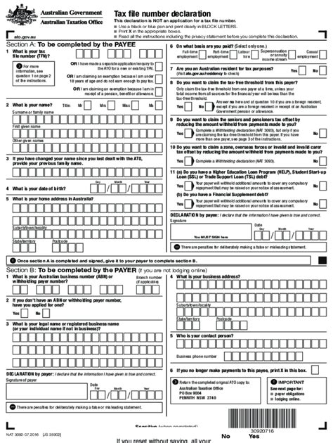 Tax File Declaration Printable Form Printable Forms F