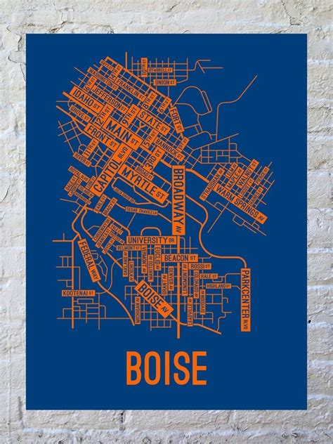 Boise Idaho Street Map Poster Canvas Or Metal Print Etsy
