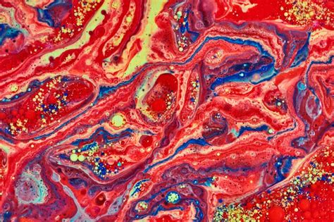 Scales Of Oil Spill Of Abstract Acrylic Painting With Red Yellow Blue