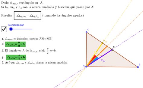 Mediana Altura Y Bisectriz En Un Triángulo Rectángulo Geogebra