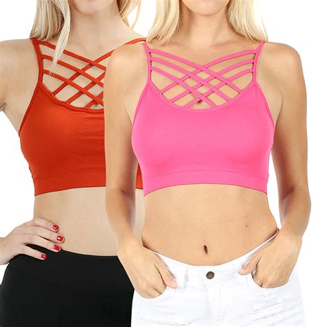womens comfort seamless crisscross front strappy bralette sports bra top with removable pads s