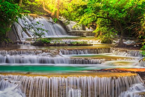 River Waterfall Green Water Blue Forest Nature Sky