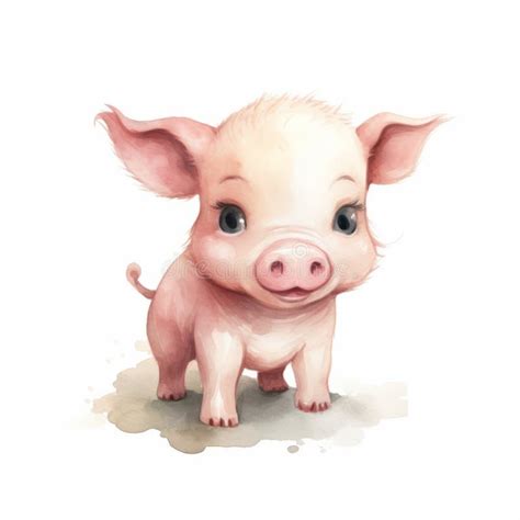 Watercolor Pig Illustration Detailed And Realistic Baby Pig Art Stock